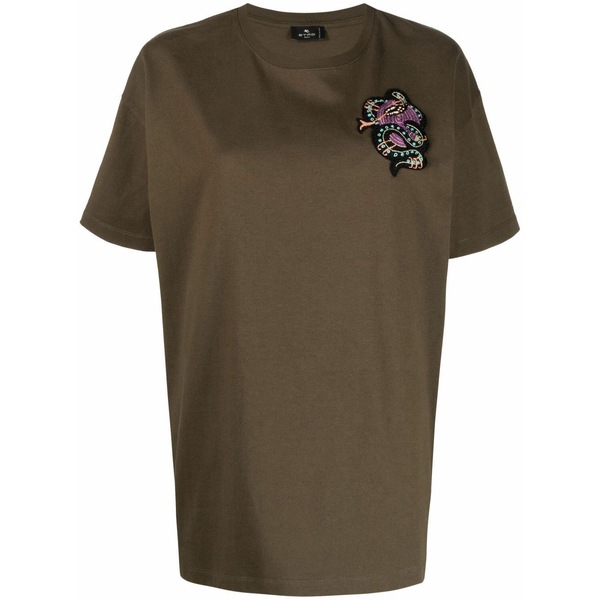 エトロ レディース Tシャツ トップス Beaded motif-patch oversized t-shirt Green｜asty 55,440円