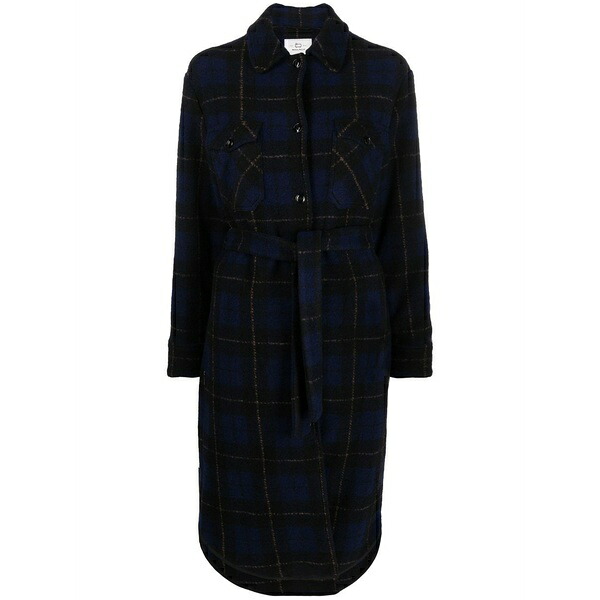 絨毛 一財産 レディース 厚地の外套 アウター Tartan-check coat Blue コート・ジャケット-レディースファッション