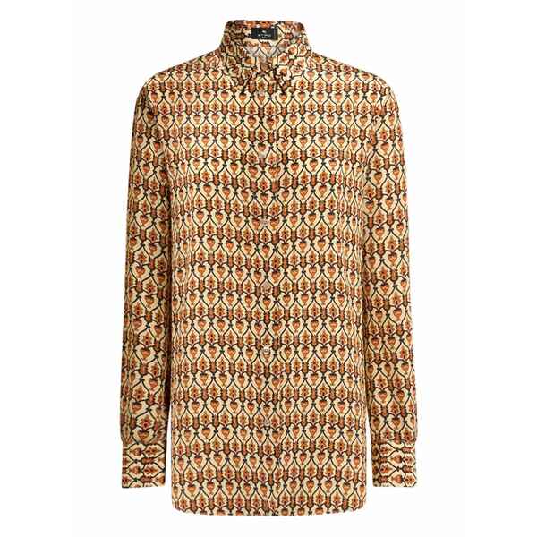 エトロ レディース シャツ トップス Geometric-print silk shirt Yellow|asty