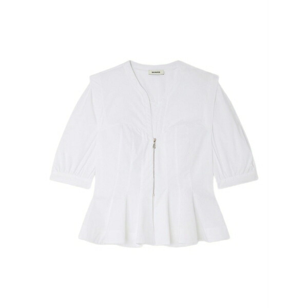サンドロ レディース シャツ トップス Zip-up peplum shirt White|asty