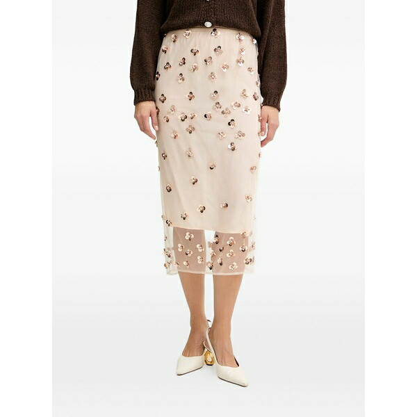 フォルテ フォルテ レディース スカート ボトムス Embroidered-detail midi skirt Neutrals|asty