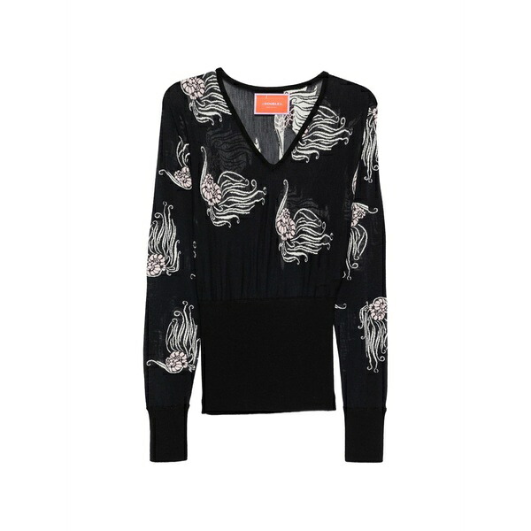 ラ・ダブル・ジェイ レディース 編み物\u0026スウェーター アウター V-neck floral print sweater Black