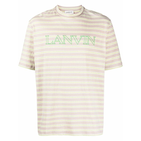 ランバン メンズ Tシャツ トップス Striped logo-embroidered t-shirt Brown｜asty