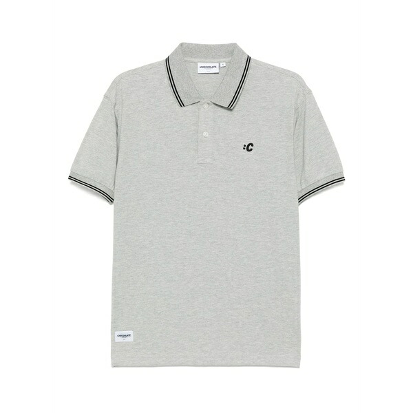 チョコレート メンズ ポロシャツ トップス Logo-embroidered polo shirt Grey|asty