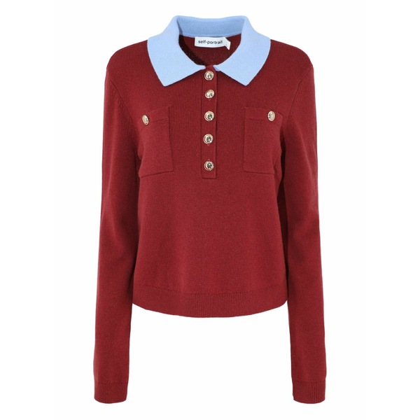 セルフ・ポートレイト レディース スポーツシャツ トップス Patch-pockets knitted polo top Red