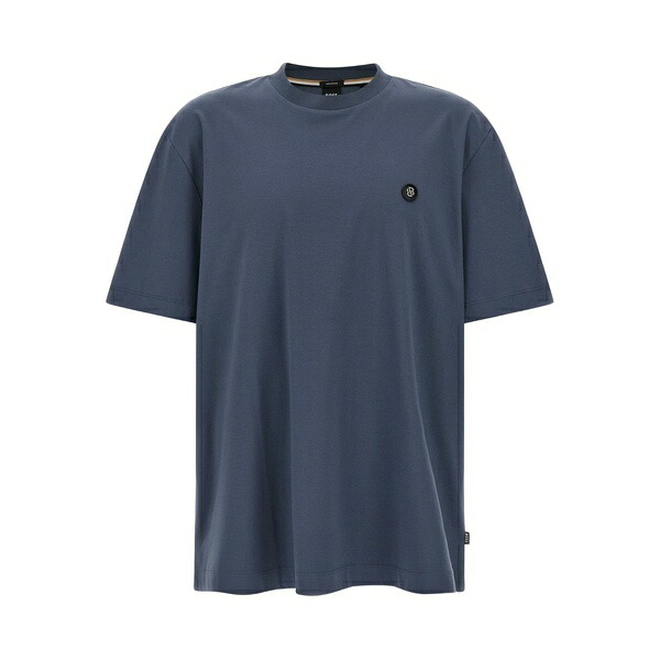 ボス メンズ Tシャツ トップス C-taut 01 metal logo patch crewneck t-shirt Blue｜asty