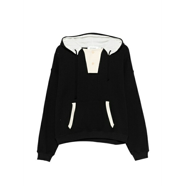 アヤ ミューズ レディース パーカー・スウェットシャツ アウター Button-fastening hoodie Black|asty