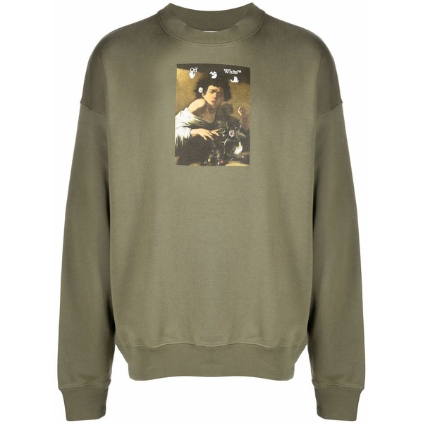 象牙色 メンズ パーカー・スウェットシャツ アウター Caravaggio painting sweatshirt Green