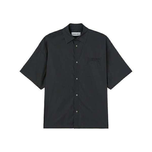アンブッシュ メンズ シャツ トップス Logo-patch cotton shirt Black｜asty