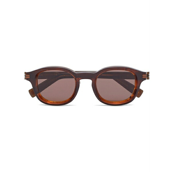 ゼニア メンズ サングラス・アイウェア アクセサリー Marbled-pattern round-frame sunglasses Brown|asty