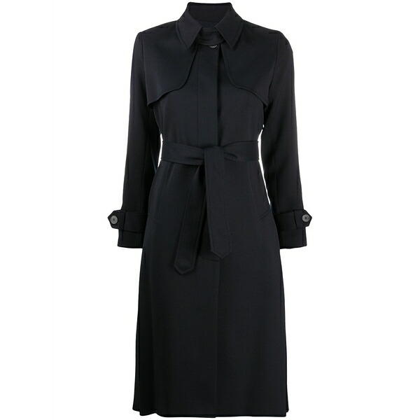 真砂ロ レディース 厚地の外套 アウター Belted trench coat Blue