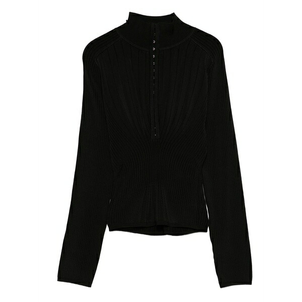 マグラー レディース 編み物\u0026スウェーター アウター Ribbed mock-neck sweater  Black