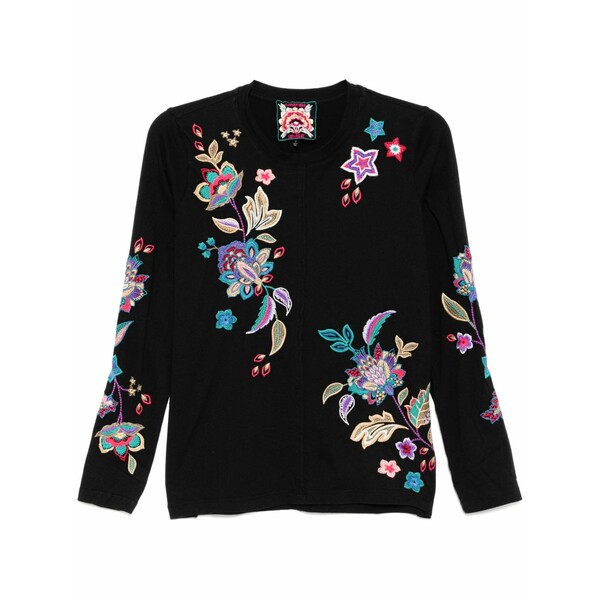 ジョニーワズ レディース プルオーバー トップス Raw-seam crew-neck t-shirt Black