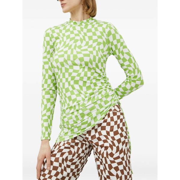 ルサム レディース カットソー トップス Check long-sleeved top Green