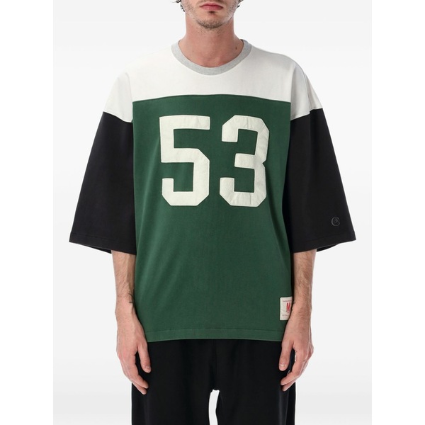 はやりっ子 メンズ ティーシャツ トップス Colorblock number-patch t-shirt Green