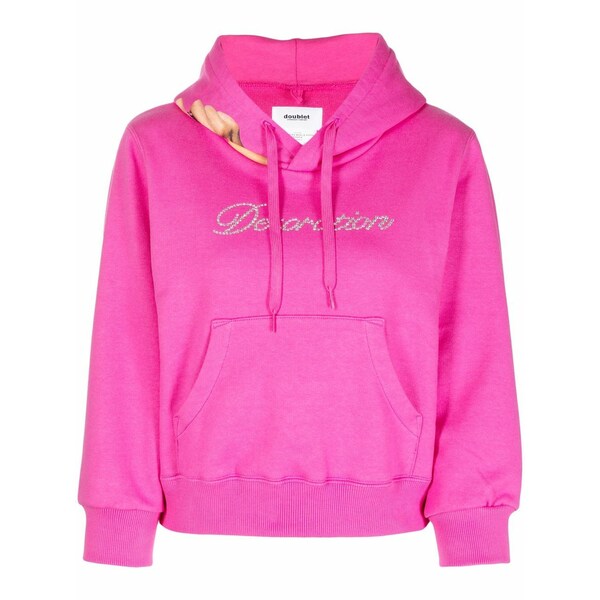 ダブレット レディース パーカー・スウェットシャツ アウター Rhinestone-logo detail hoodie Pink