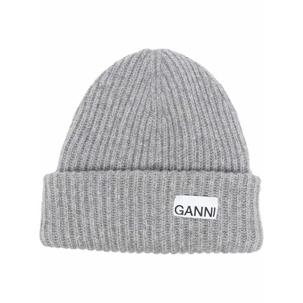 ガニー レディース かぶり笠 佩び物 Logo-patch rib-knit beanie Grey