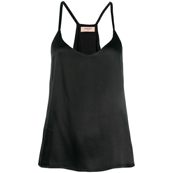ツイン書き割り レディース カットソー トップス Satin-finish v-neck tank top Black