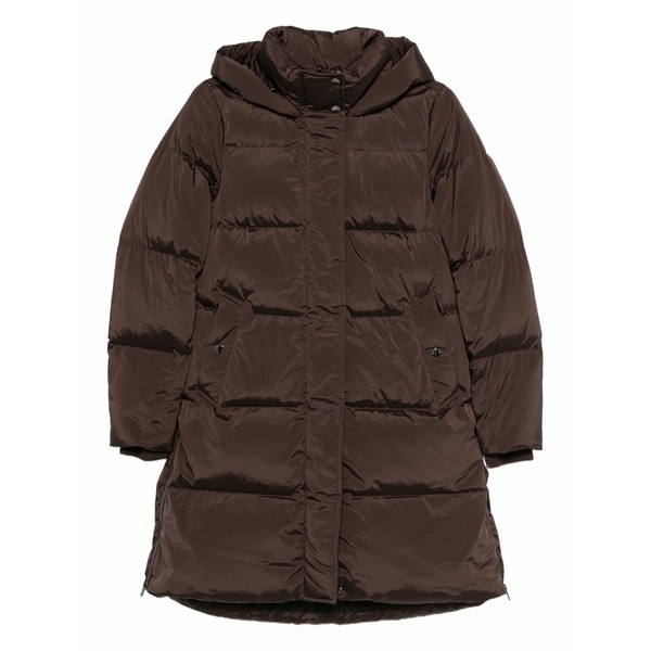 羊毛 金持ち レディース 厚地の外套 アウター Hooded quilted coat Brown