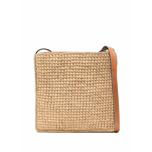 ヘレンカミンスキー レディース ショルダーバッグ 御徒面子 Raffia leather-trimmed shoulder bag Neutrals