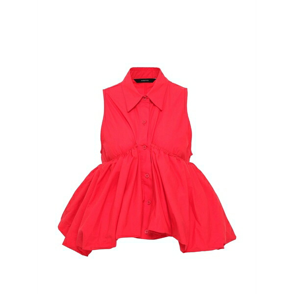 うしろ押し名取り草 レディース プルオーバー トップス Collared buttoned shirt Red