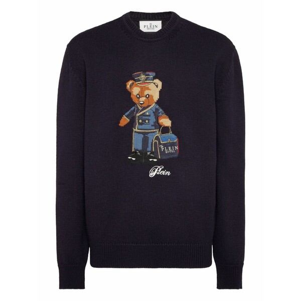 フィリップ飾り気の無い メンズ 編み物\u0026スウェーター アウター Reception teddy teddy bear-embroidered sweater Blue