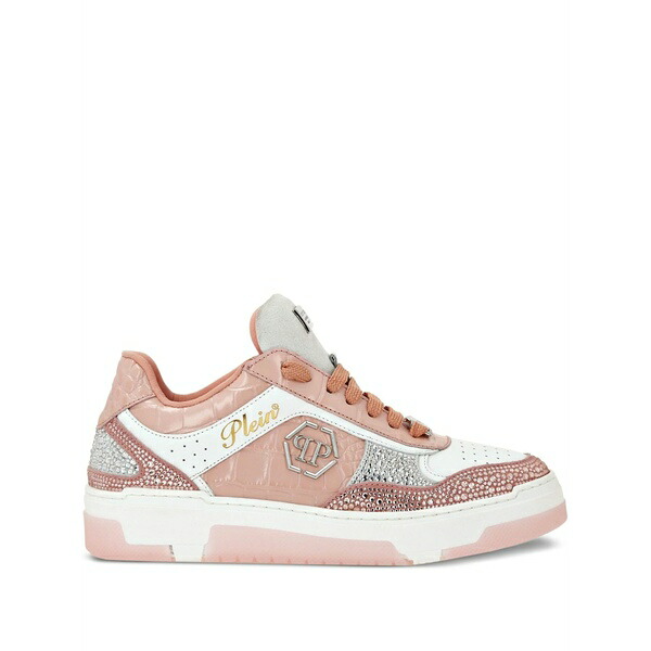 フィリップ飾り気のない メンズ スニーカー シューズ Crystal-embellished croc-embossed leather sneakers  Pink
