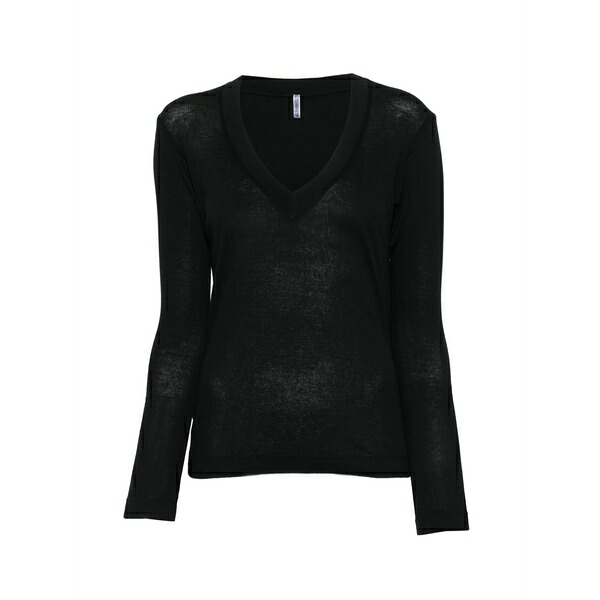 ダニエル フィエゾリ レディース Tシャツ トップス V-neck long-sleeve t-shirt Black|asty
