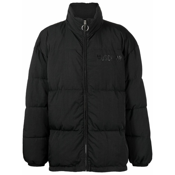 モスキーノ メンズ コート アウター Logo-print padded coat Black｜asty