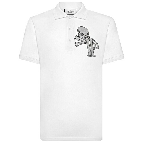 フィリッププレイン メンズ ポロシャツ トップス Wire frame crystal-embellished polo shirt White｜asty 43,080円