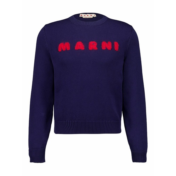 マルニ メンズ 編み物\u0026プルオーバー アウター Logo-embroidered sweater Blue