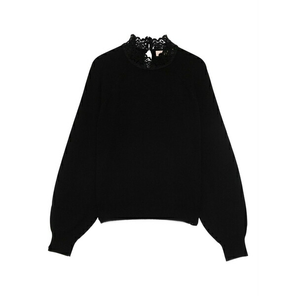 ツインセット レディース ニット\u0026セーター アウター Lace-insert high-neck sweater Black