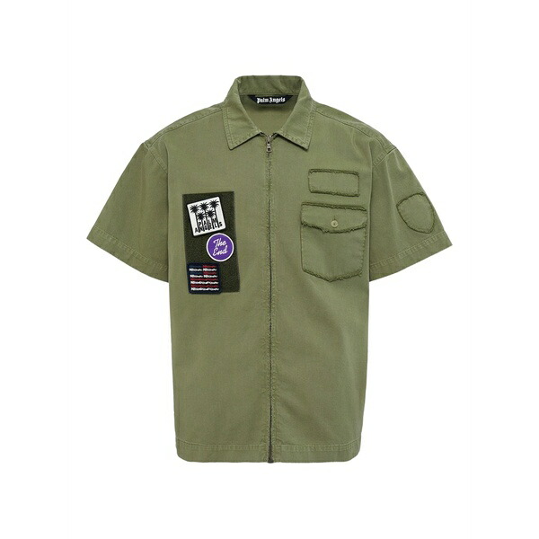 パーム・エンジェルス メンズ プルオーバー トップス Patch-detail zip-up shirt Green