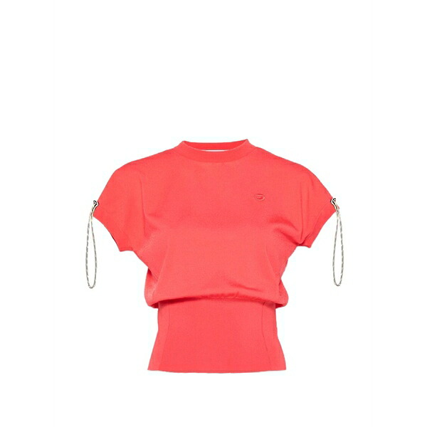 コペルニ レディース Tシャツ トップス Logo-embroidered drawstring t-shirt Red｜asty