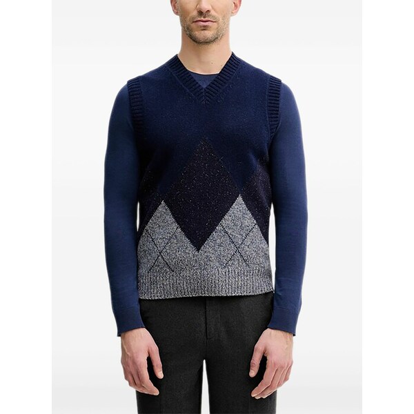 ベネトン メンズ ニット&セーター アウター Argyle v-neck knitwear Blue｜asty 21,520円