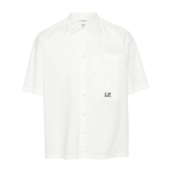 シーピーカンパニー メンズ シャツ トップス Logo-embroidered cotton shirt White|asty
