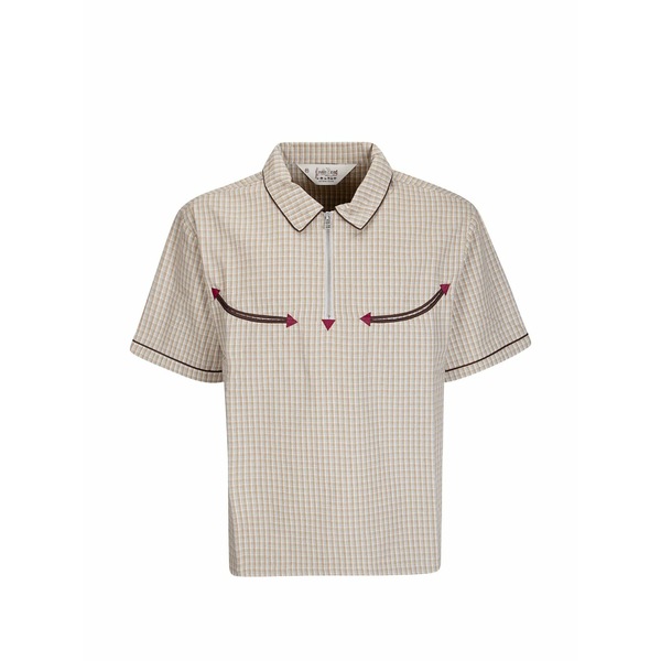 ブレインデッド メンズ スポーツシャツ トップス Western checked polo shirt Neutrals ポロシャツ-メンズファッション