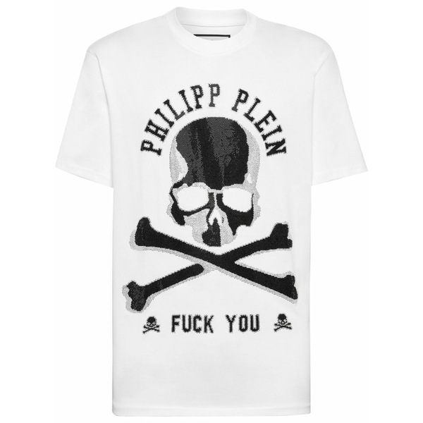 フィリップ飾り気の無い メンズ プルオーバー トップス Skull crystal-embellished t-shirt White