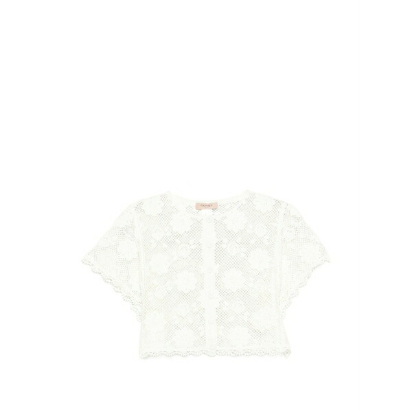 ツインセット レディース シャツ トップス Crochet knit top White|asty