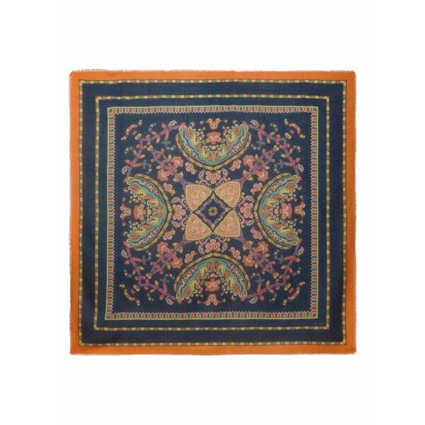 エトロ レディース 消音装置・袈裟・えり巻き 佩び物 Floral-patterm geometric-motif scarf Blue