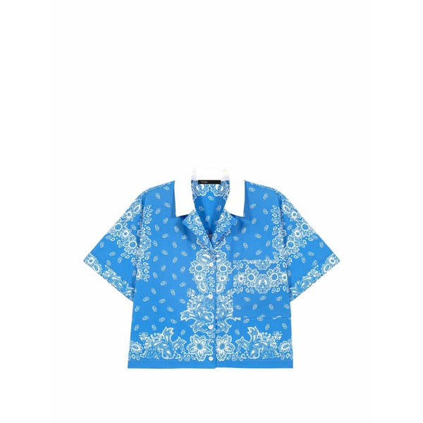 マージュ レディース プルオーバー トップス Bandana-print notched-collar shirt Blue