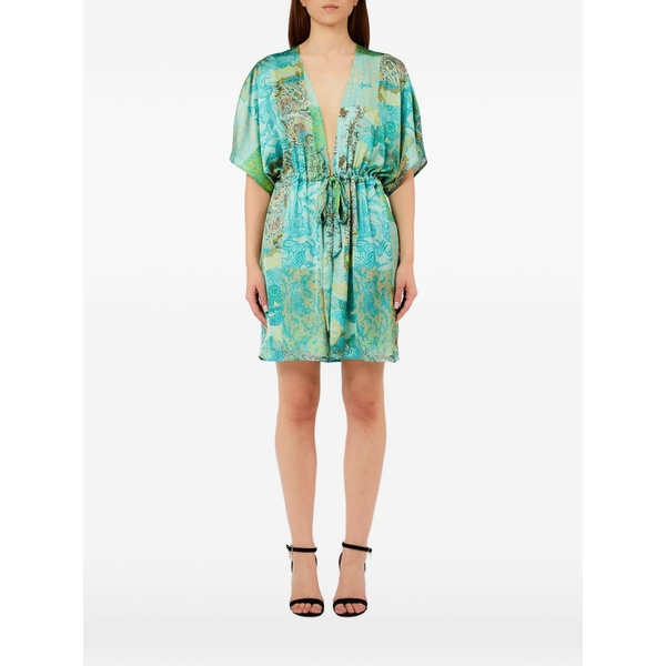 リュージョー レディース ワンピース トップス Paisley-print drawstring kaftan Blue｜asty