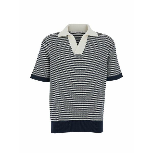 カングラ  メンズ スポーツシャツ トップス Striped polo shirt Blue トップス-メンズファッション-ポロシャツ