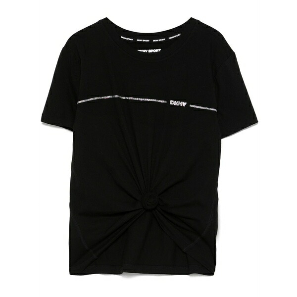 ダナ キャラン ニューヨーク レディース Tシャツ トップス Rhinestone-logo t-shirt Black｜asty 11,385円