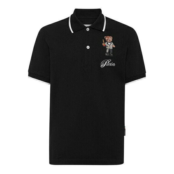 フィリップ飾り気のない メンズ スポーツシャツ トップス Bear-embroidery polo shirt Black