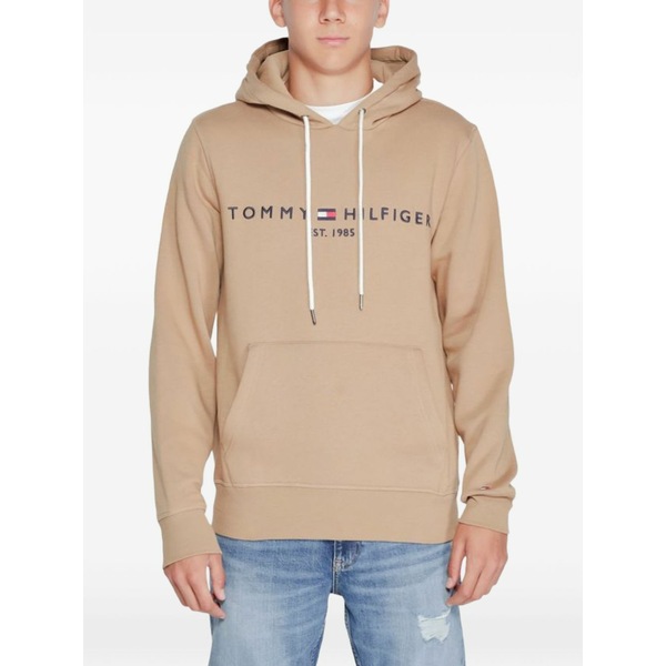 トミー ヒルフィガー メンズ パーカー・スウェットシャツ アウター Logo-print hoodie Neutrals