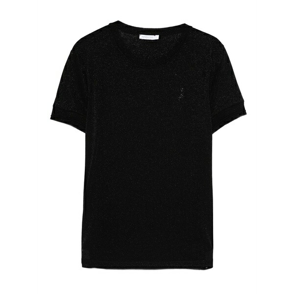 パトリツィア ペペ レディース プルオーバー トップス Fine-knit short-sleeved t-shirt Black