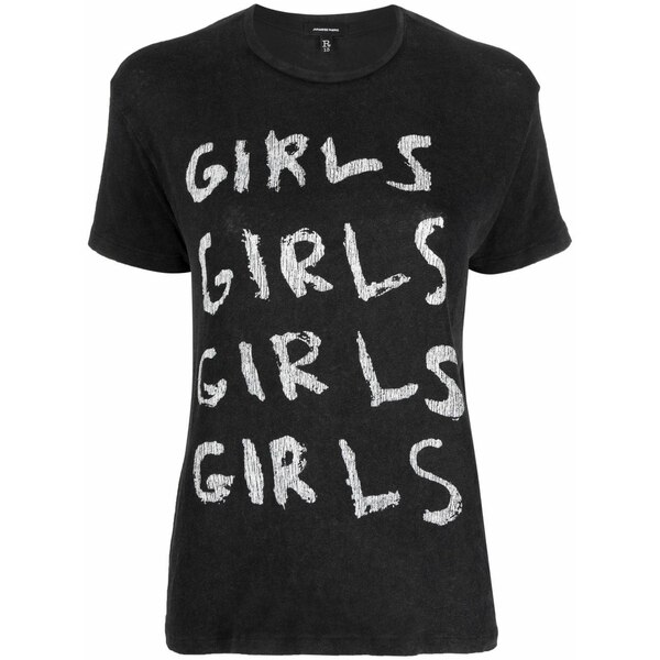 アールサーティーン レディース Tシャツ トップス Slogan-print short-sleeved t-shirt Black|asty