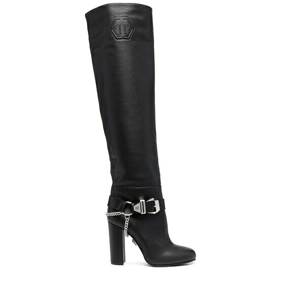 フィリップ飾り気の無い レディース ブーツ シューズ Buckle-detail knee-high boots  Black
