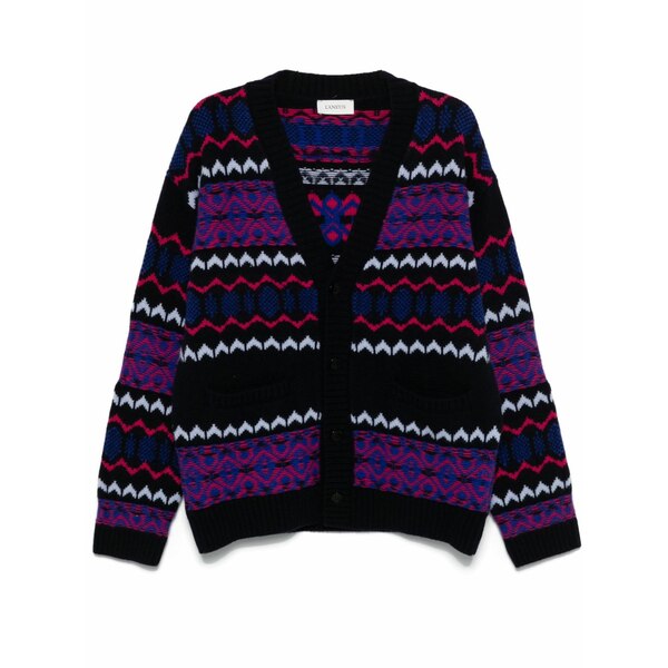 ラネウス メンズ ジレー アウター Intarsia-knit cardigan Blue